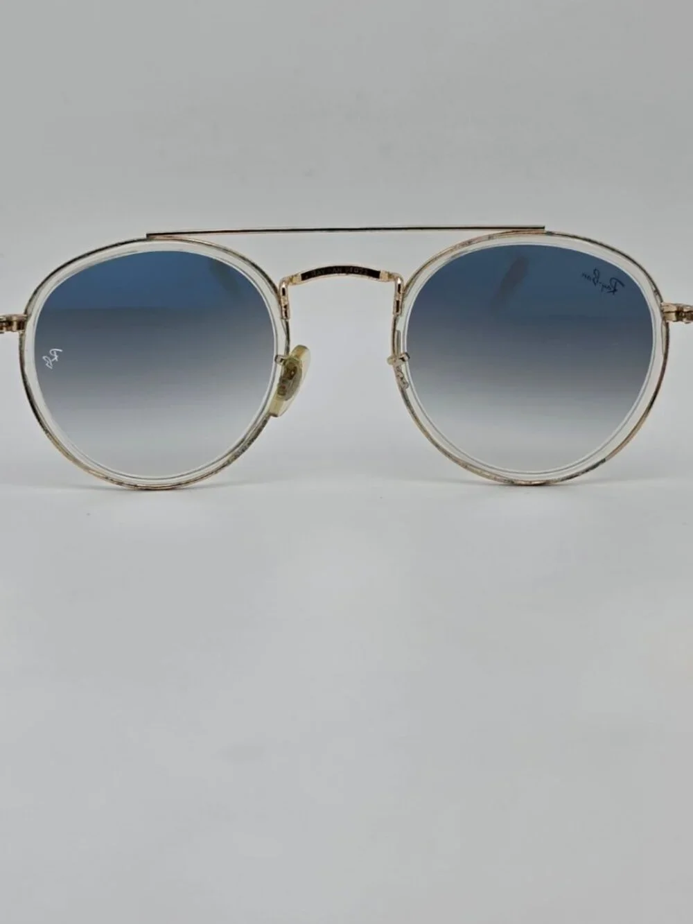 Ray-Ban RB3647N Round Double Bridge Gold Frame Blue Lens Aviator Sunglasses 51mm